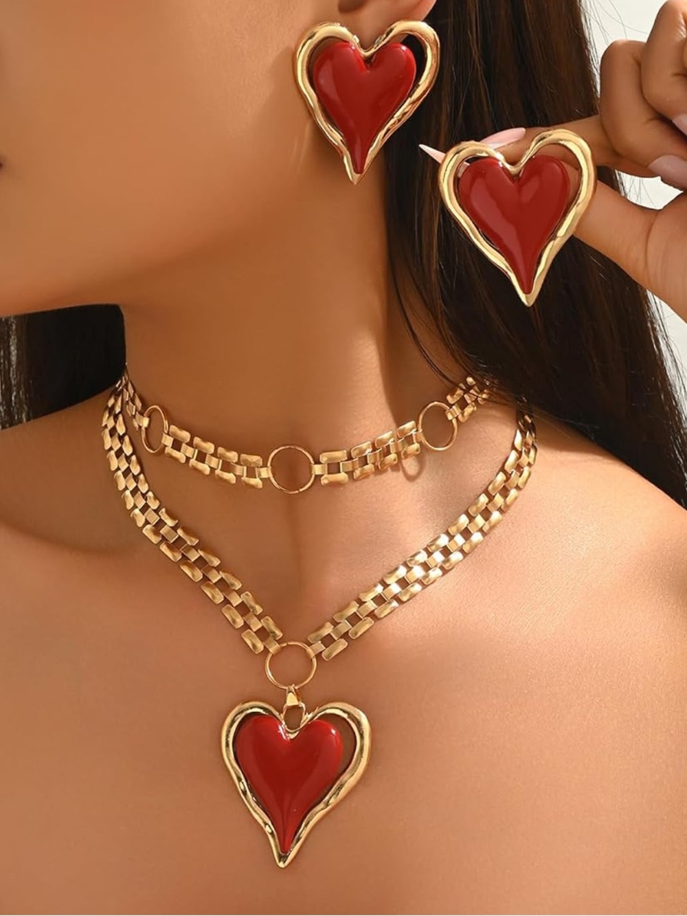 Anthropologie Gold-Tone Red Heart Drop Earrings